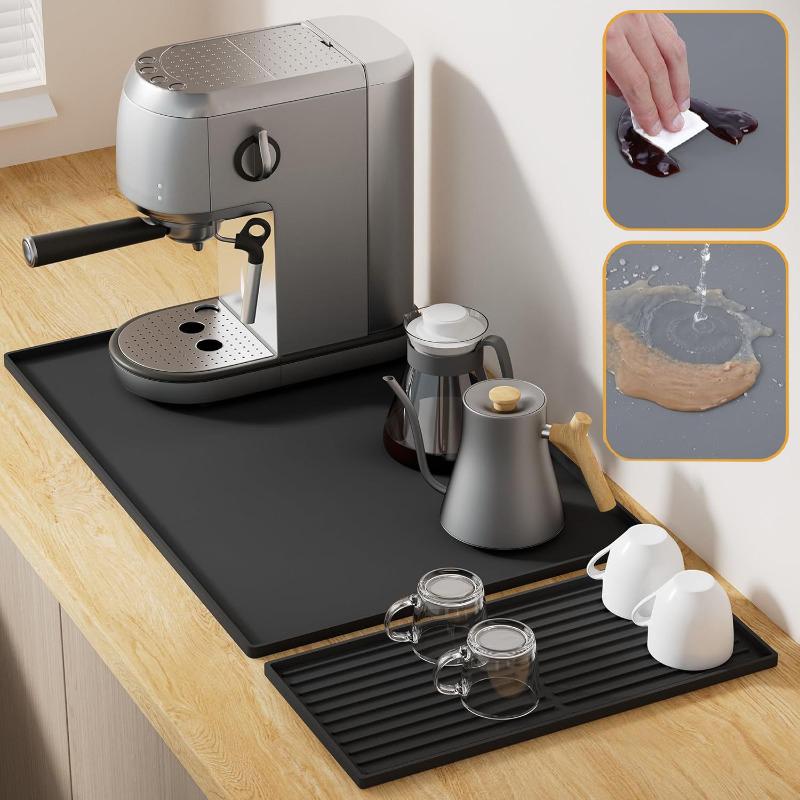 2in1 Silicone Coffee Mat Multi-Functional Non-Slip Bar Pad for Countertops Absorbent Kitchen Tableware Impermeable Drainage Mat