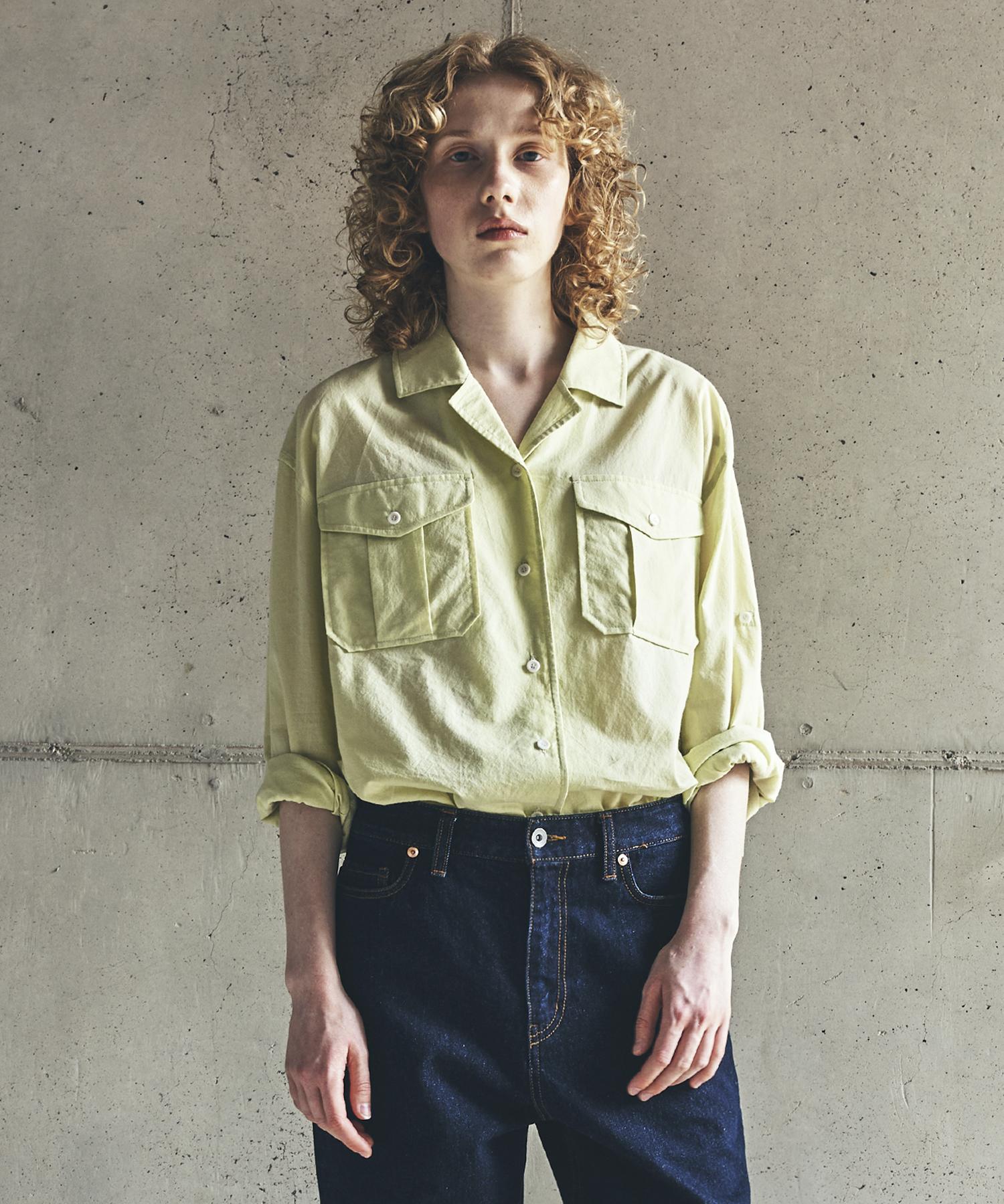 Uniform Bridge Open Collar Roll-Up Shirt(Women) Lime M
