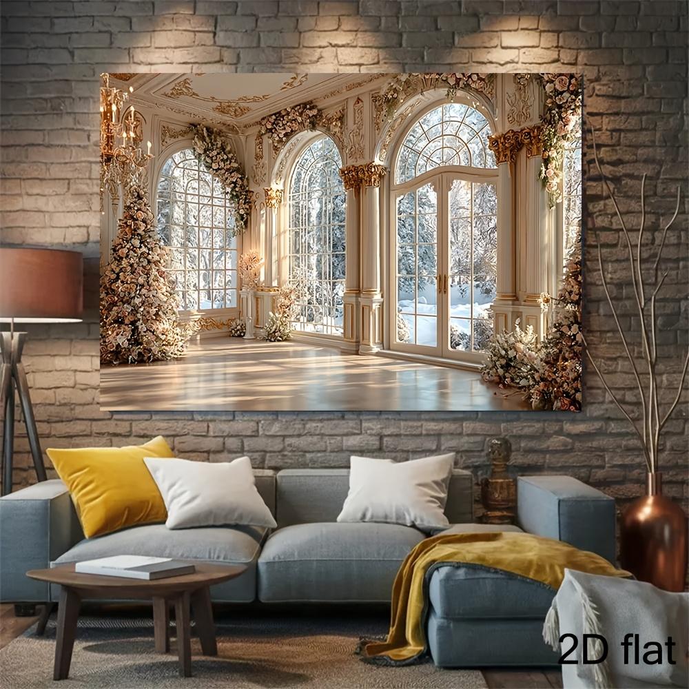 1Pcs Baroque Arched Window Winter Snow Scene Decoration Background Winter Backdrop Decorations For Photo Studio Booth Party