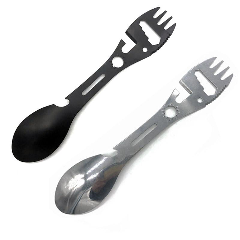 Camping Fork Spoon Multi Function Spoon 5 In 1 Integrated Fork Spoon Outdoor Fork Spoon Picnic Cutting Knife Bottle Can Opener