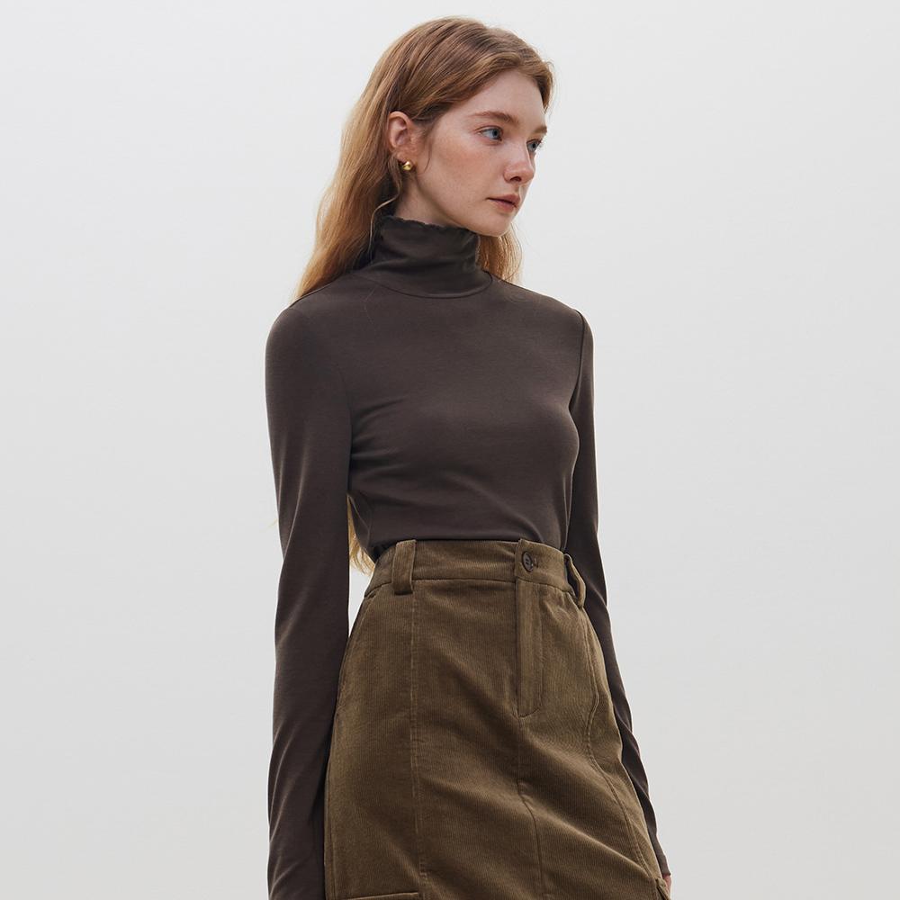 WEDNESDAY DELIGHT Wd_Wave Turtleneck Knit Top_Brown