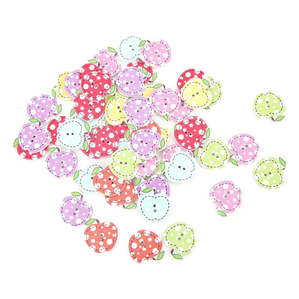 100PCS Two Holes Apple Shape Buttons Colorful Assorted Sewing Projects Wooden Buttons Decorative Buttons For DIY Clothing