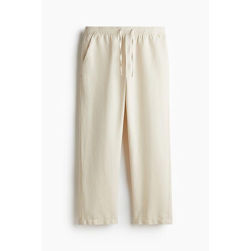 

HM Men s Casual Pants 25 Summer New Arrival Trendy Straight-leg Loose Work Clothing Linen Blended Leisure Pants 1259395 Light Beige 180/114(2XL)
