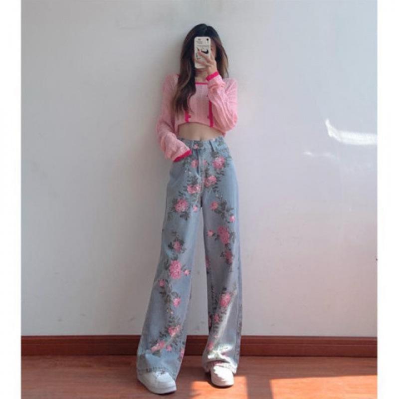 

Sweet & Spicy Retro High-Waisted Women s Straight-Leg Denim Jeans – New Summer Design with Loose Fit and Slimming Effect M (recommended 95-105 lbs)
