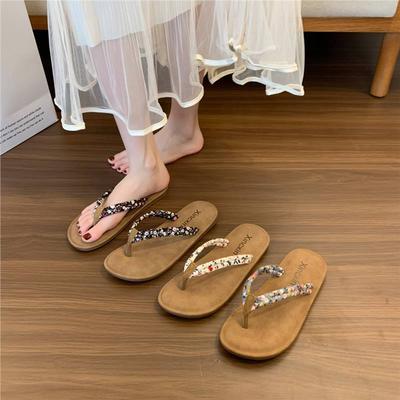 Zehentrenner Damenmode Oberbekleidung Sandalen mit flachem Boden Sommer rutschfest vielseitig Hausschuhe für den Strand am Meer Damen-Clip