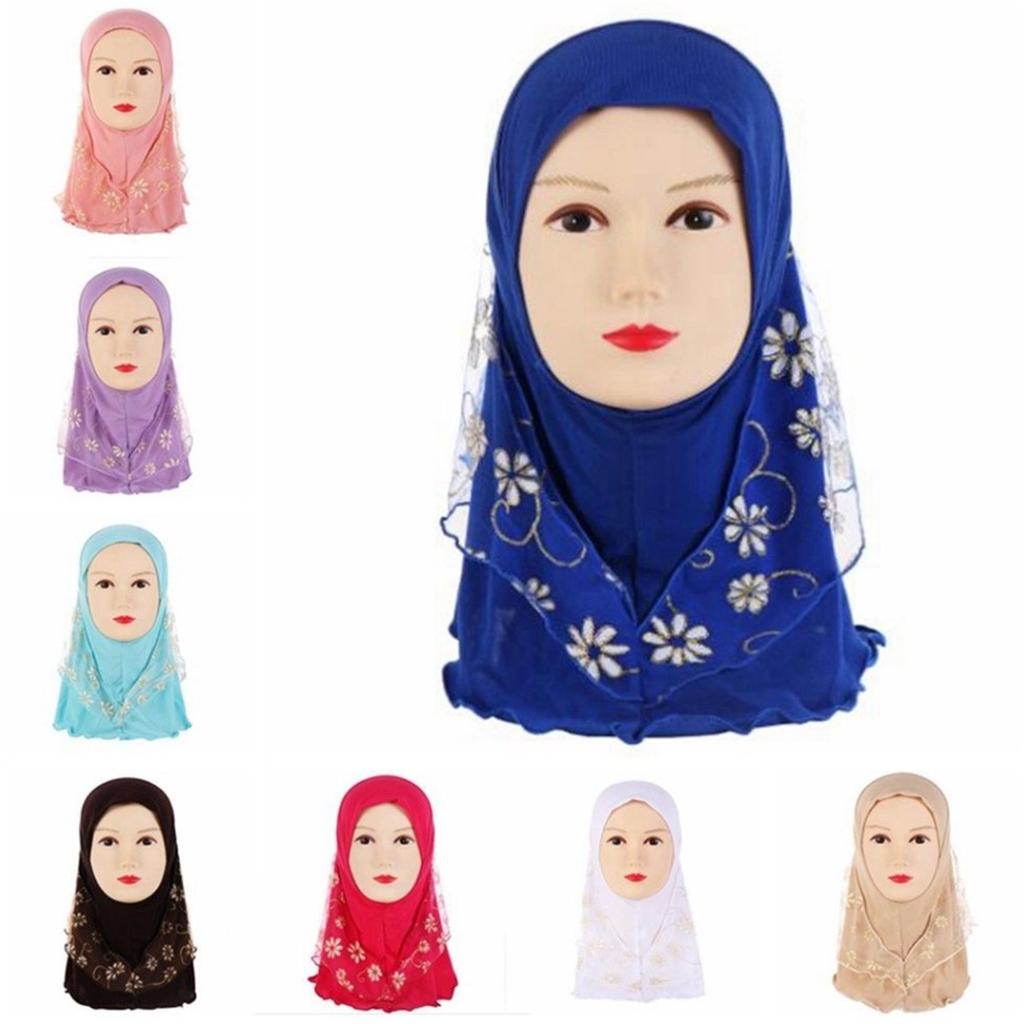 Muslim Children Kids 2 Layer Girls Islamic Scarf Arab Shawls Hijab For 7-11-Year Muslim Children