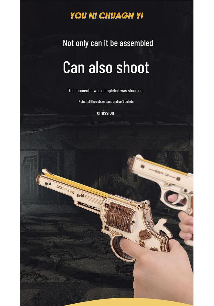 Wooden DIY AK Toy Gun Model Building Blocks - Educational Gift for Children's Day