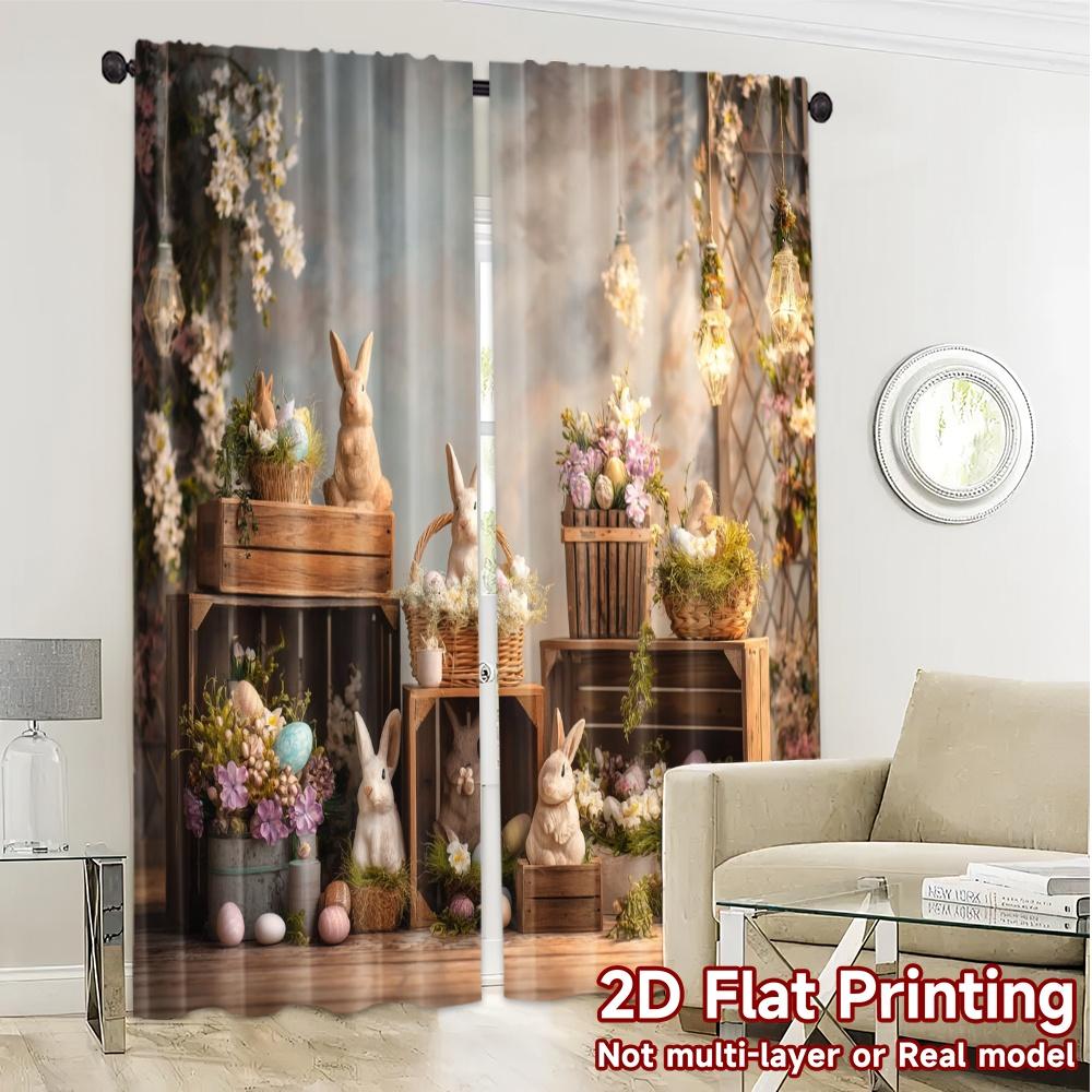 2pcs, 2D FLAT PRINTING Curtains (Without Rod) Easter Wonderland Modern Pattern Curtains Durable Polyester Curtains Art Deco