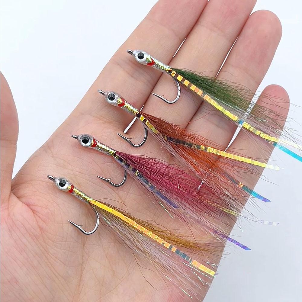 4pcs Surf Candy Sand Eel Streamer Flies,Realistic 3D Eyes Freshwater Saltwater Fly Fishing Lures for Sea Trout Pike Bass Anglers