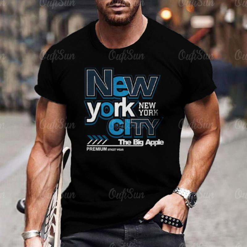 Men's T-shirt NEW YORK Alphabet Print Gradient Casual Comfy Short Sleeved Tees For Summer Oversized Men's Clothing Tops Outdoor