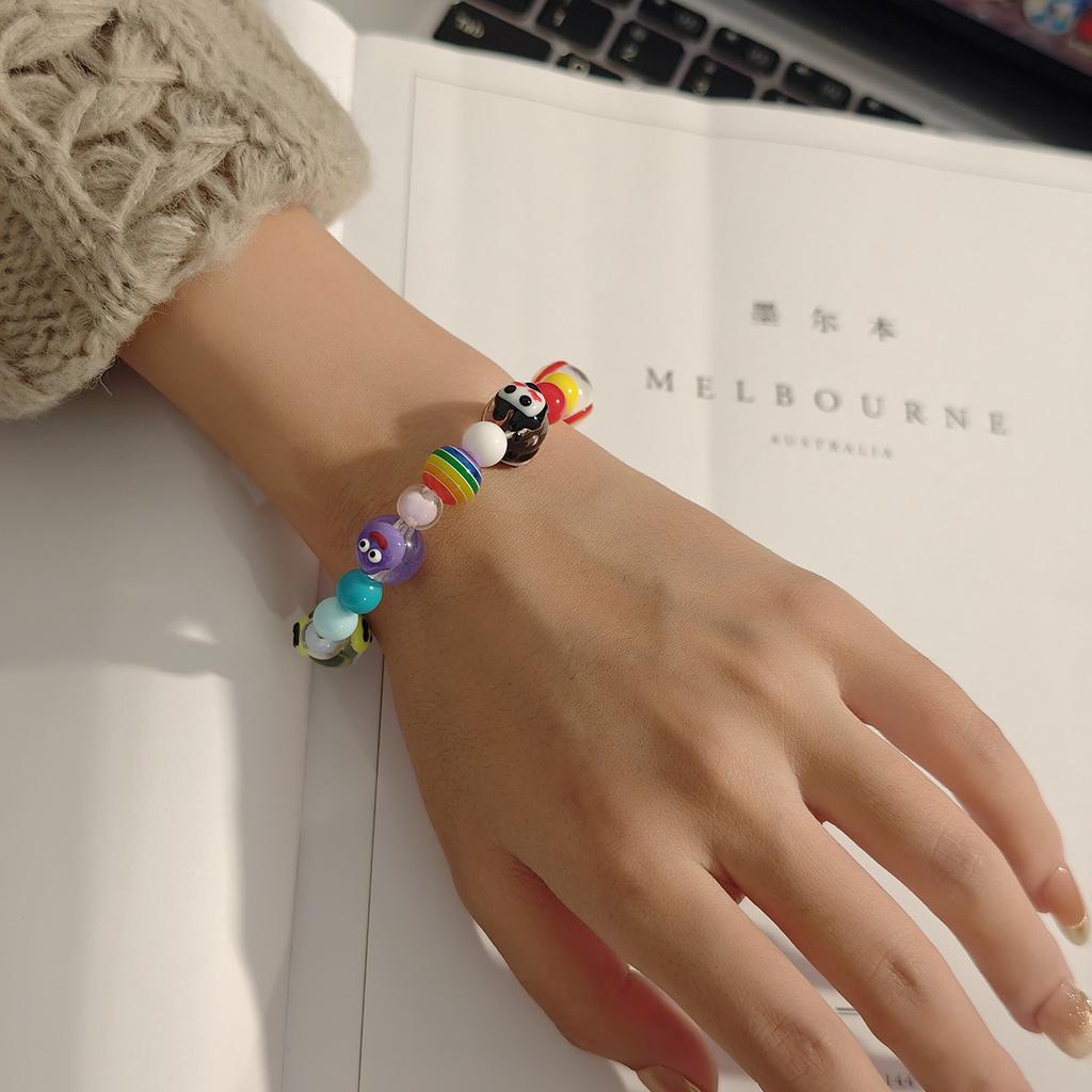 Creative Cartoon Graffiti Cute Panda Dog Beaded Bracelet, Sweet Girl High-End Resin Macaron Jewelry