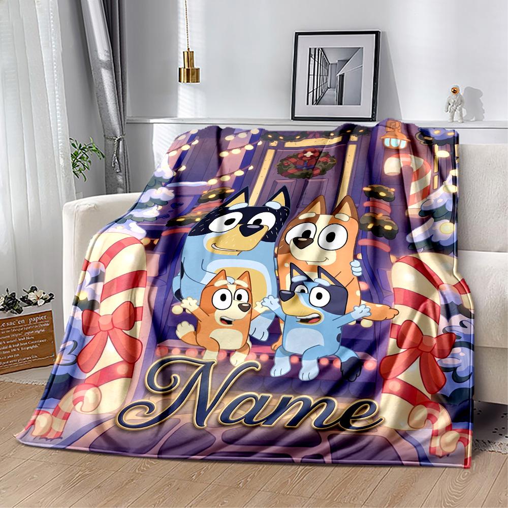 Bluey Family Adventure Customize Text Blanket Cozy Personalized Blanket Durable Comfort Perfect for Couch Home Decor Nap Picnics