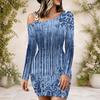 Women Plus Size Abstract Printed One Shoulder Long Sleeve Bodycon Mini Dress