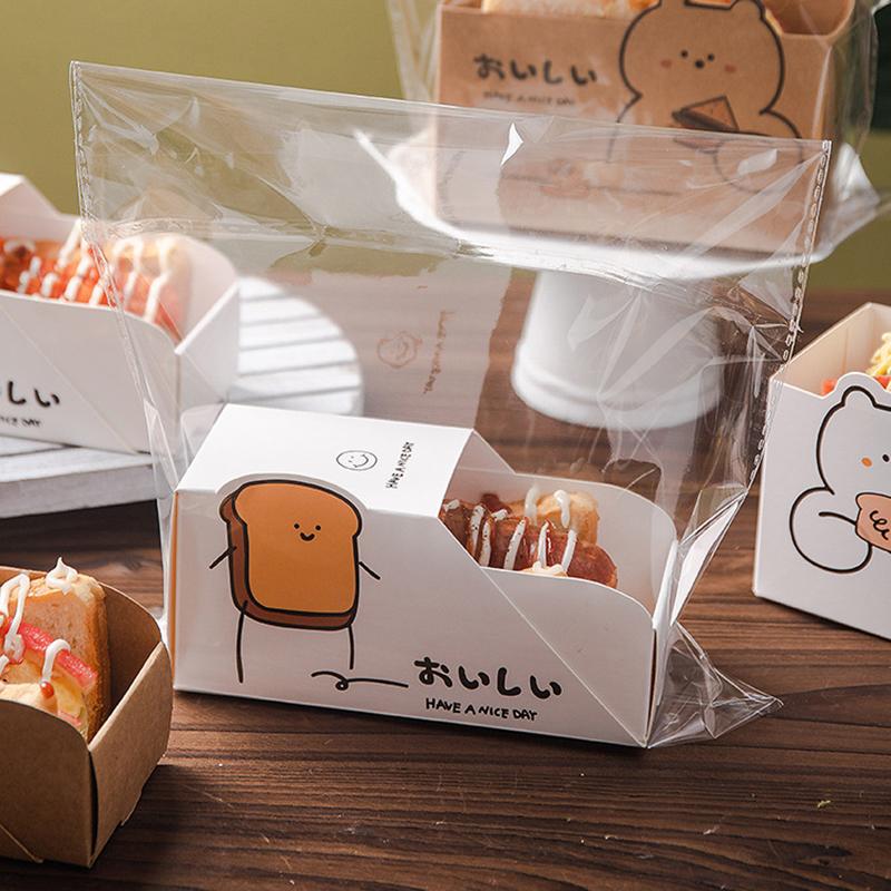 10 stk. Tegneserie Madindpakningspapiræske Brød Toast Sandwich Burger Morgenmad Takeaway Bento Engangsemballageæsker Restaurant