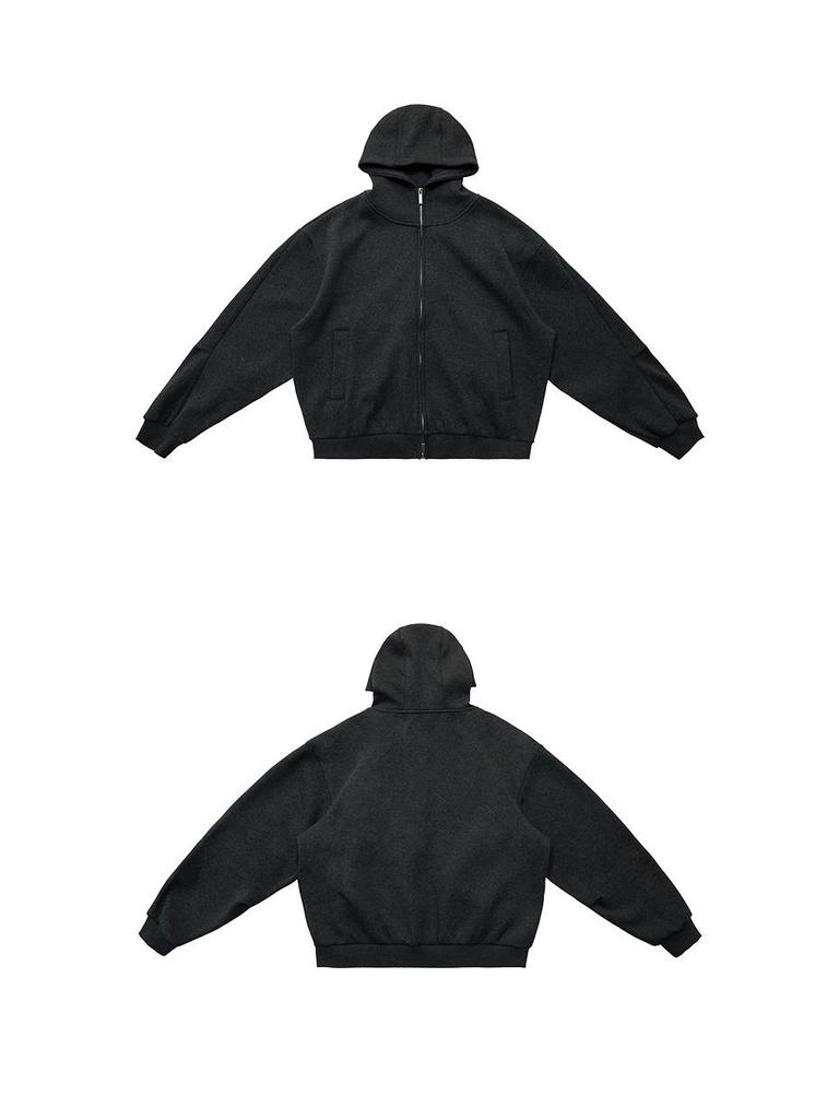 Men's Heavyweight Silk Wool Hooded Sweatshirt with High Collar and Zipper - 580g Plus Velvet Warm Jacket