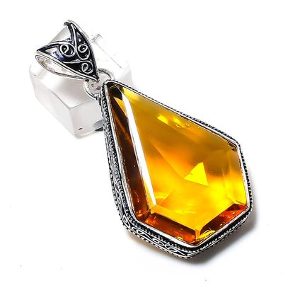 Natural Citrine Gemstone Handmade 925 Sterling Silver Jewelry Pendant 2.25" h7T08