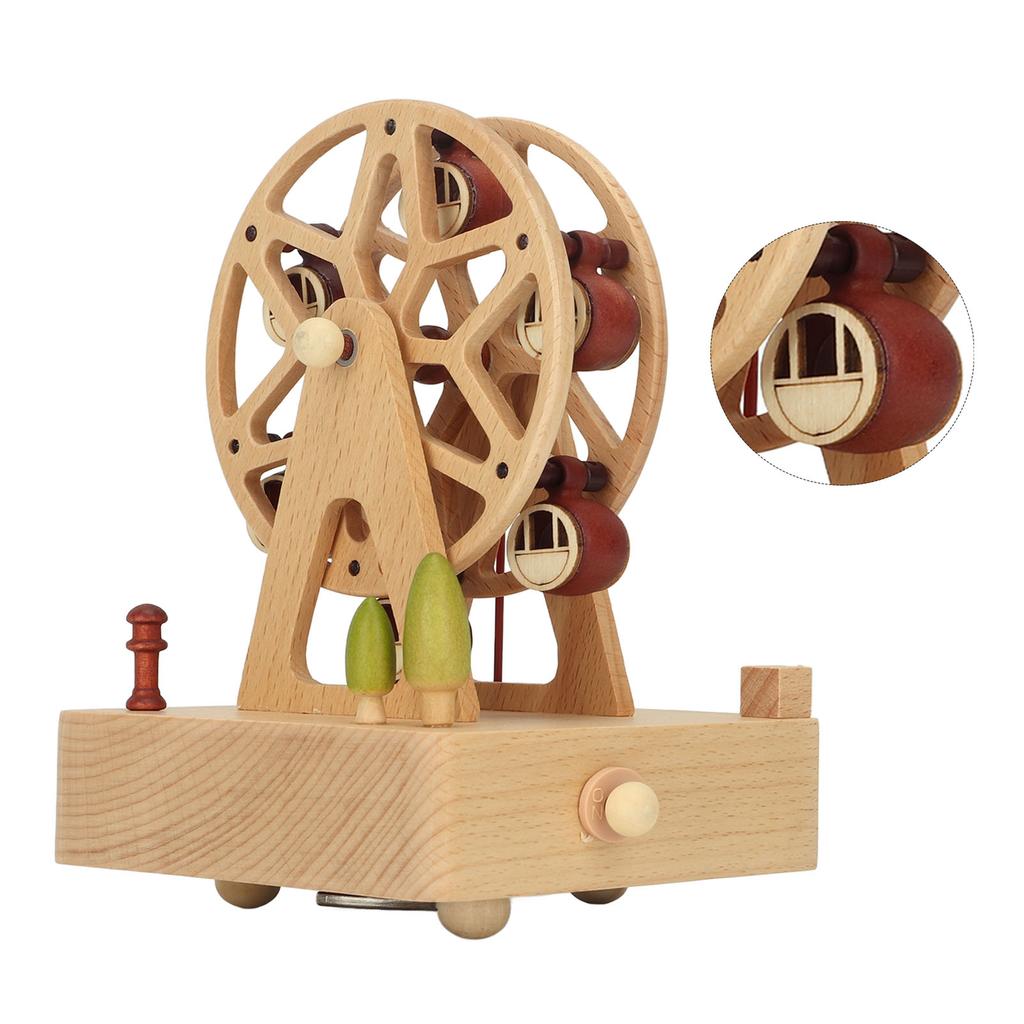 Wooden Musical Box Beech Ferris Wheel Model Handmade Music Box Gift for Christmas Birthday
