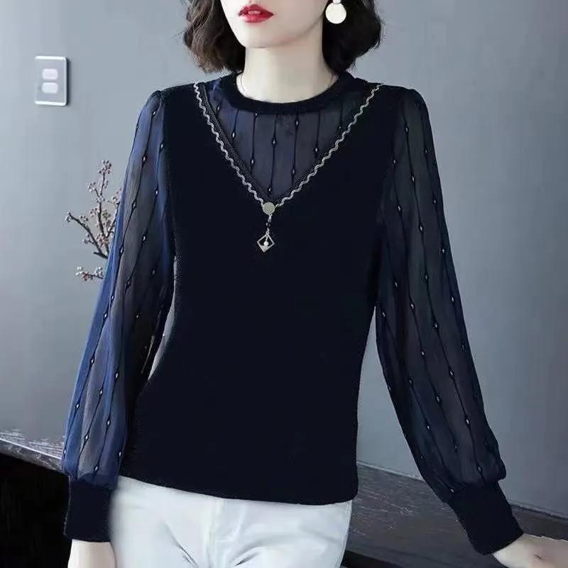 Top de toamnă pentru femei, plus mărime, larg, cu mâneci lungi, cu temperament elegant și frumos