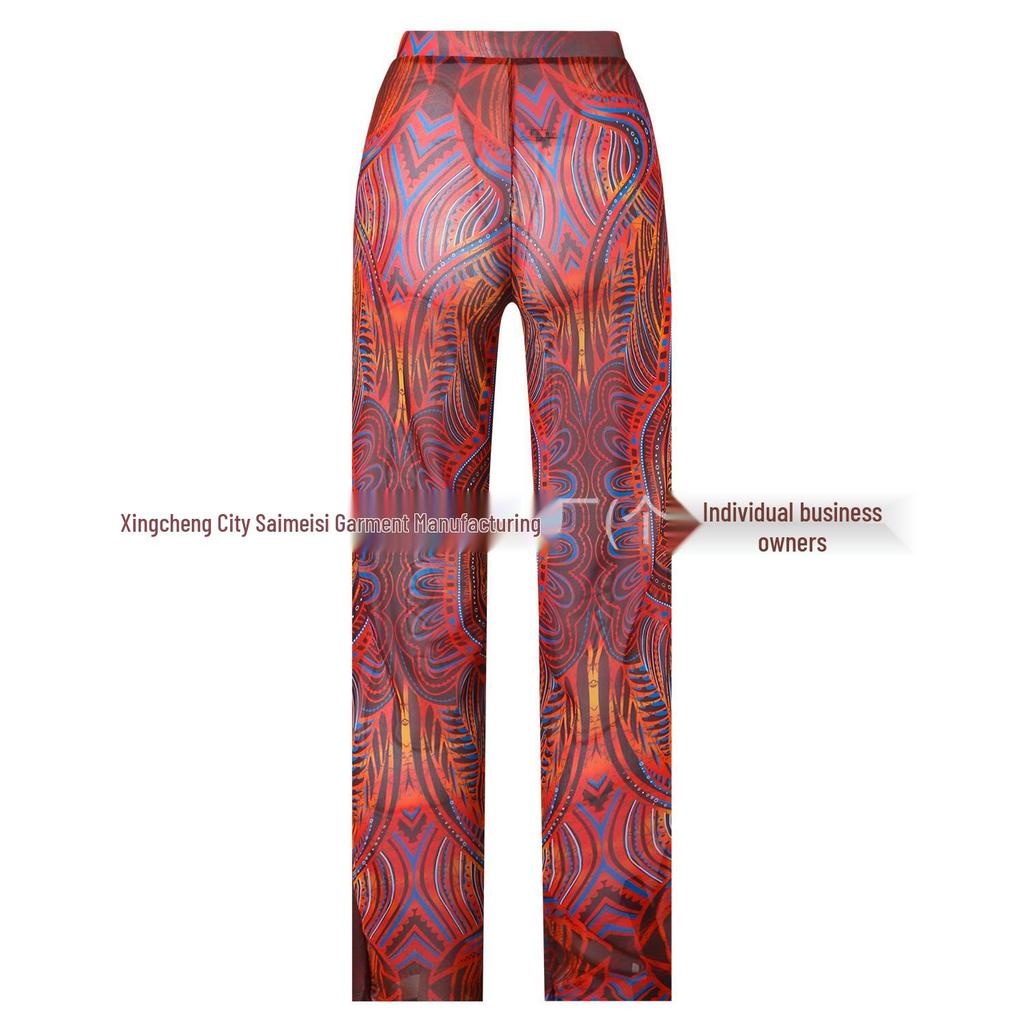 Women's Three-Piece Sun Protection Swimsuit Set with Mesh Pants