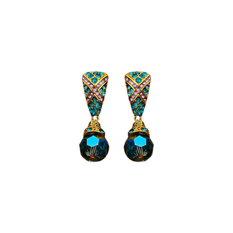 

Серьги среднего винтажа с серебряными иглами и бриллиантами, синие трапециевидные серьги с каплями воды, серьги в стиле ретро золотой