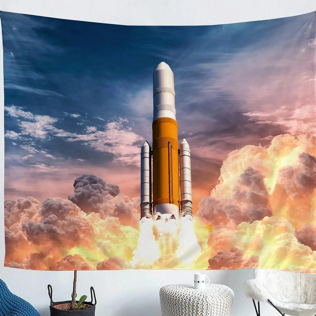Rocket Tapestry Spaceship Shuttle Galaxy Tapestry Universe Travel Tapestry Wall Hanging for Bedroom Living Room Dorm Home Decor