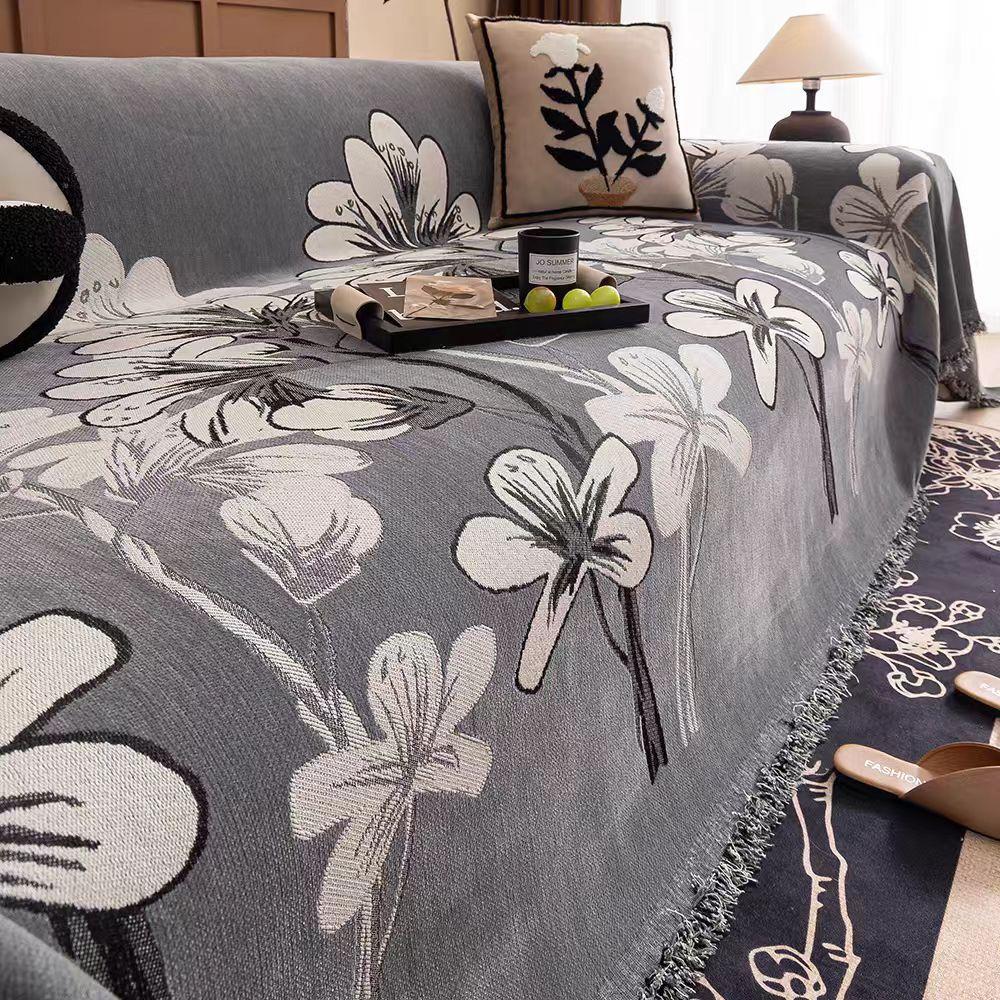 Quasten Chenille Sofabezug Stoff, Sofadecke, Vollbezug, Universelles Sofahandtuch, Staubdichter Sofakissenbezug