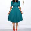 Women Belted Plus Size Crew Neck Mid Length Pleated Casual Summer Dress