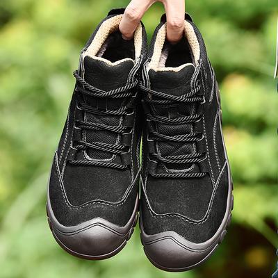 Genuine Leather Mens Ankle Boots Autumn Winter High Top Shoes Non Slip Walking Shoes Lace Up Male Snow Motorcycle Boots Sneakers