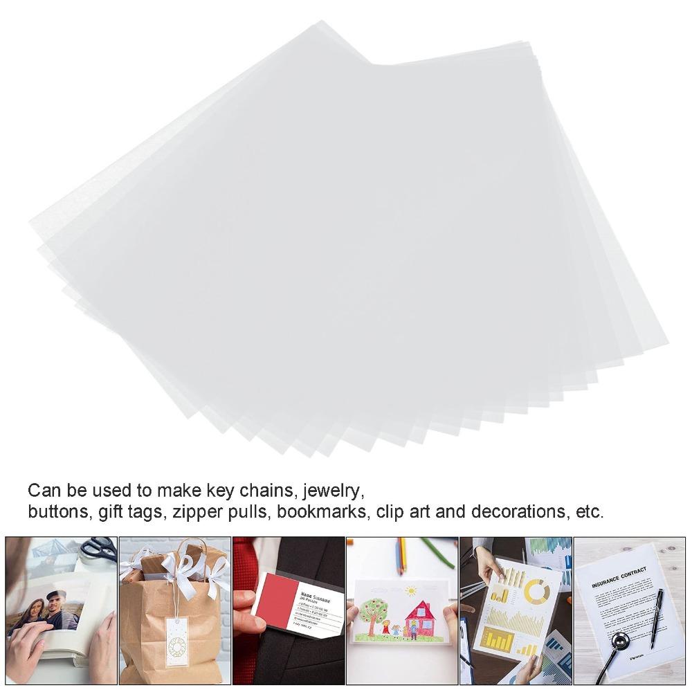 20pcs Plastic Heat Shrink Sheets Easy To Cut Transparent White Shrinky Art Paper 2.5CM Key Ring 20×14.5CM