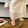 Selfie picture autumn popular fashion fringed beaded Boken slippers thick-soled bag head half drag lazy slippers women's shoes trend