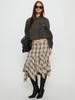 Plaid Patchwork High-Waisted Irregular Hem Midi Skirt