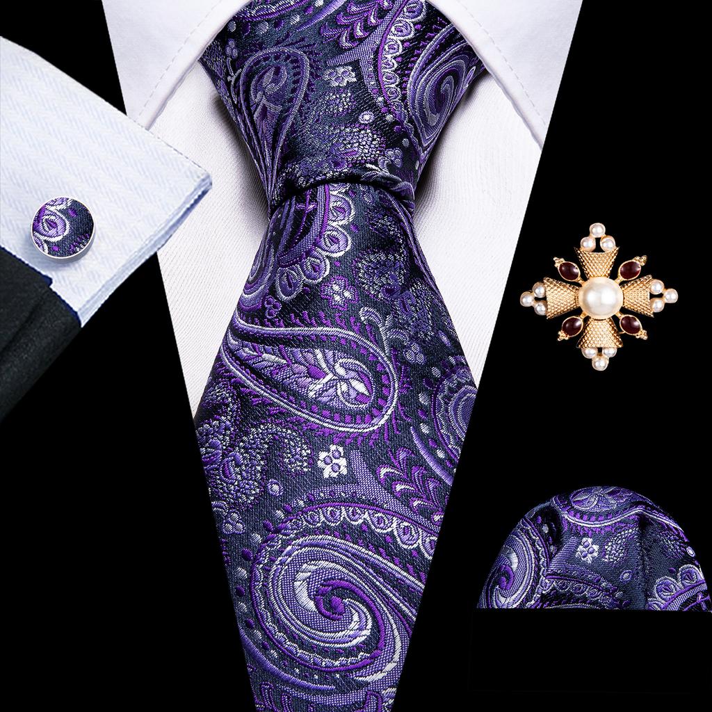 Barry.Wang Pearl sagė su kaklaraiščiu vyrams Paisley gėlių šilko kaklaraištis Hanky rankogalių sąsagų rinkinys