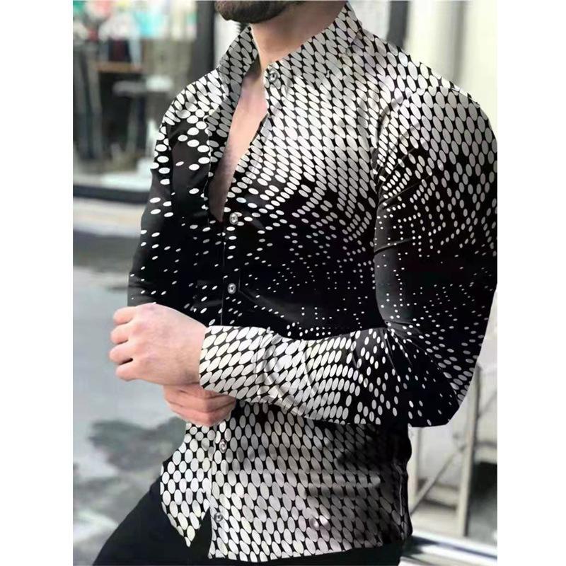 

2022 Новый тренд хип-хоп с длинным рукавом Модная рубашка, мужская личность 3D цифровая печать клубная рубашка топы .