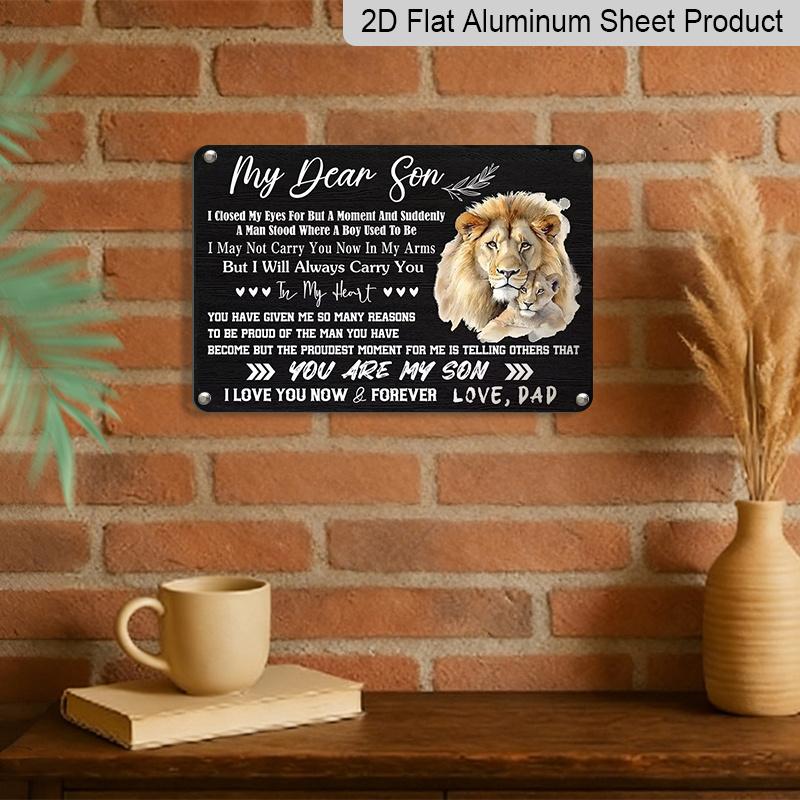 2D Flat, 1pc "My Dear Son" Aluminium Sign 8x12 Inch - Lion & Cub Design, Father To Son Love Quote, Gift for Son From Dad, Birthday & Graduation Wall