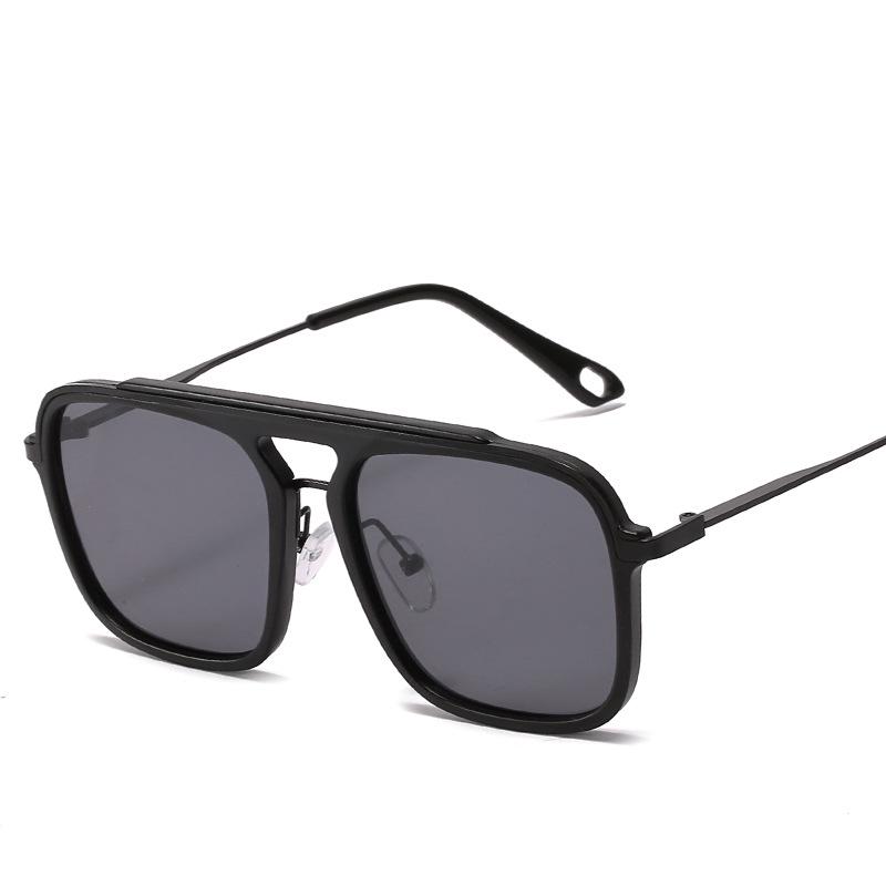 3184 Große quadratische Metallrahmen-Sonnenbrille mit Doppelsteg, UV-Schutz, Braun, Europäischer Stil für Damen und Herren