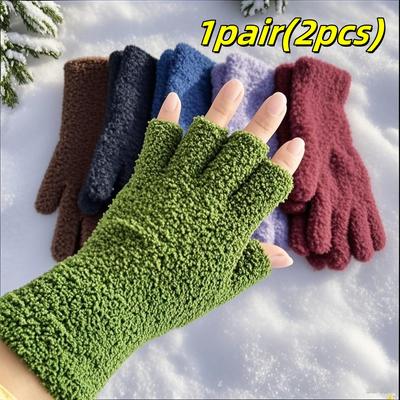 Unisex Fingerless Gloves Winter Warm Faux Fur Plush Fingerless Mittens for Typing Driving