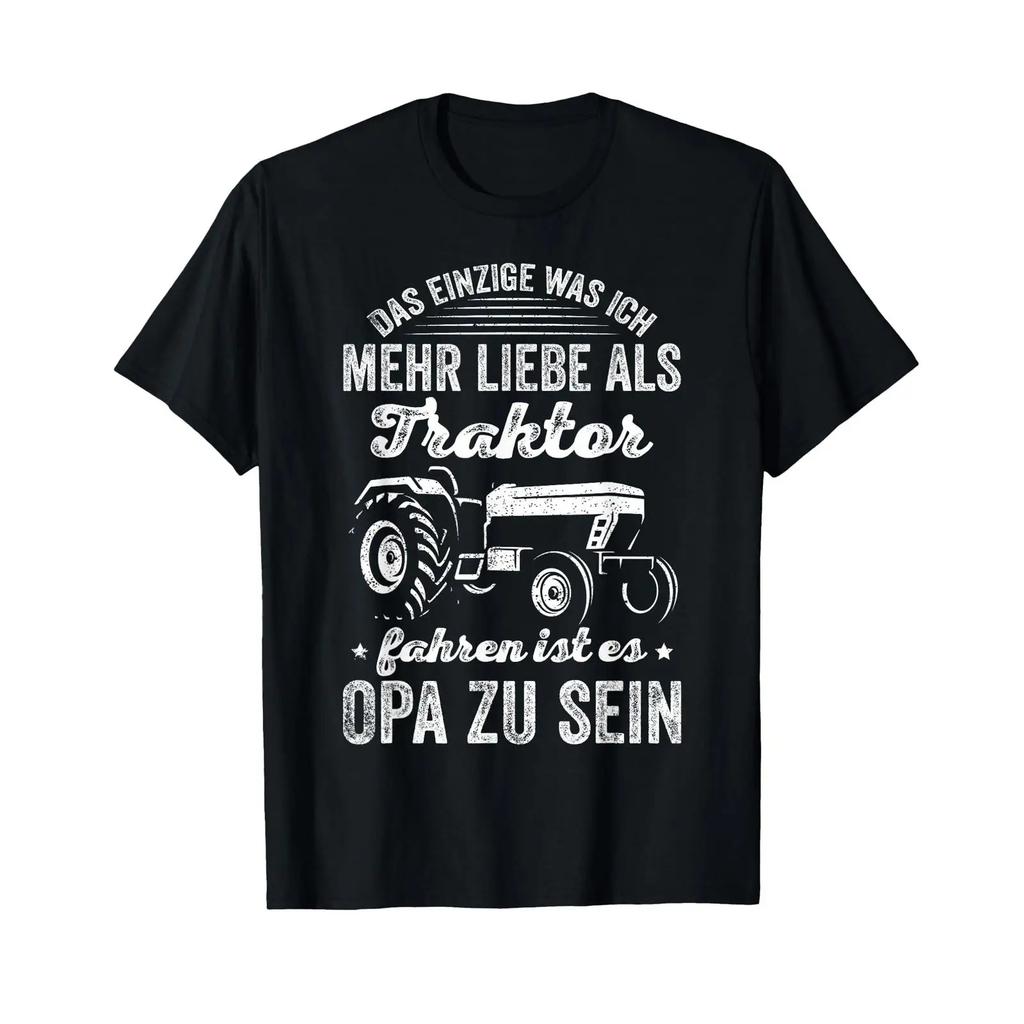 Unisexs T Shirt With Farmers Tractor Driving Opa Zu Sein Design Black Vintage Stretched Stylish Top For Everyday Wear