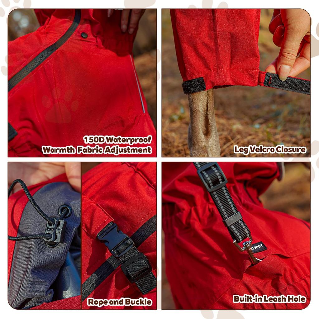 Small Medium Large Dog Raincoat, Waterproof Dogs Rain Jacket, Puppy Side Zipper Reflective Strip Leash Holes Elastic Raincoats