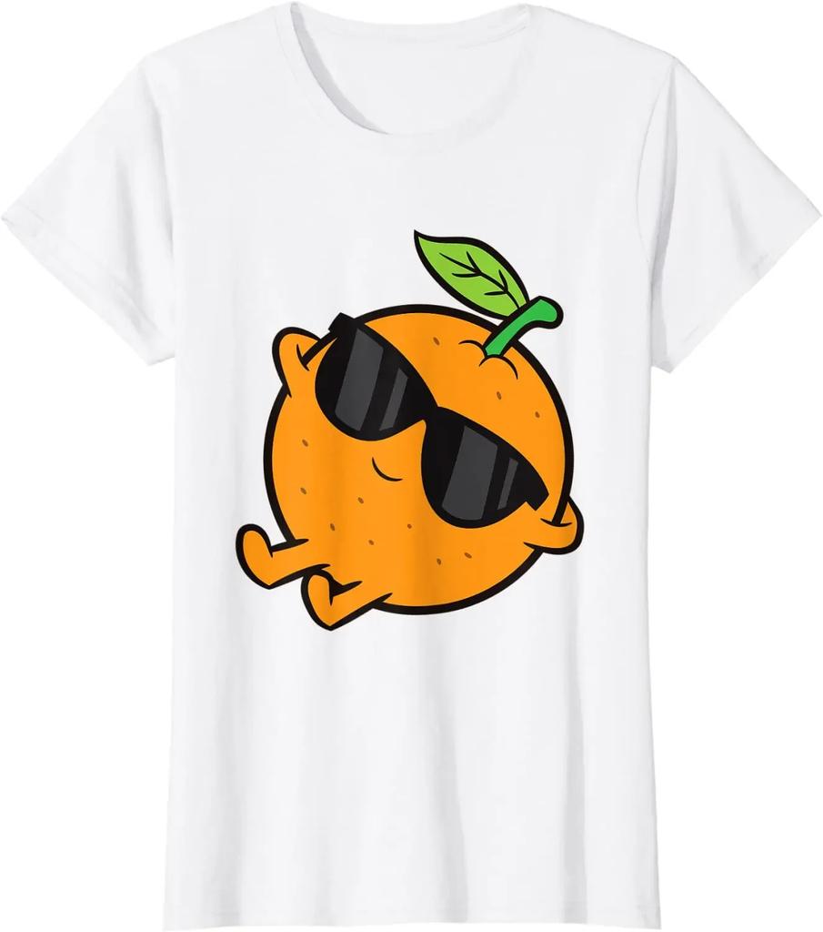 Niedliche orangefarbene Früchte Entspannendes fauler Sommer Herren Damen T-Shirt Lässiges Baumwollshirt Vier Jahreszeiten T-Shirts Grafik T-Shirts Teenager Kleidung