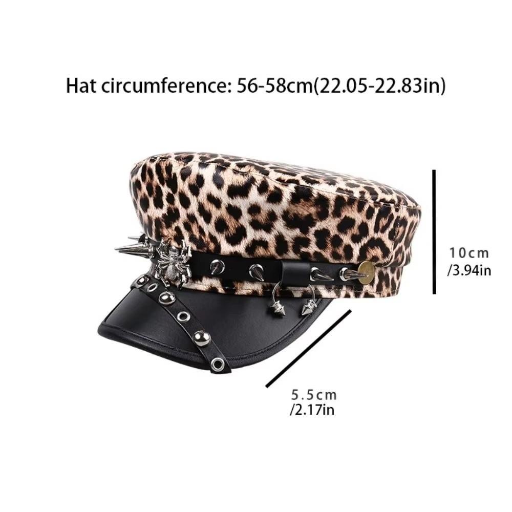 Spider Hoop Riveted Flat Top Cap Spice Girl Style PU Leather Captain Caps New Newsboy Hat