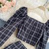 Autumn Retro Square Collar Temperament Bubble Sleeve Top Short High Waist Half-Body Skirt Celebrity Temperament Two-Piece Suit