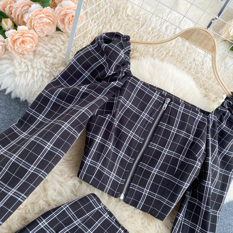 Autumn Retro Square Collar Temperament Bubble Sleeve Top Short High Waist Half-Body Skirt Celebrity Temperament Two-Piece Suit