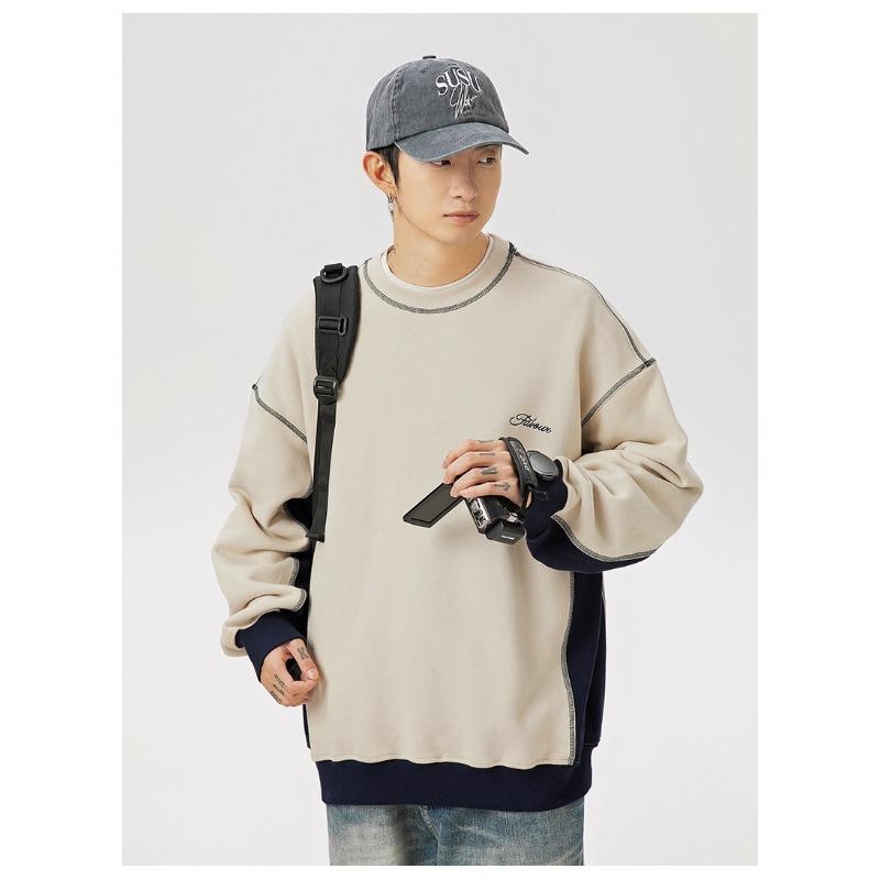 Lässiges Vintage Herren-Sweatshirt mit kontrastfarbenen Flicken, langen Ärmeln und Rundhalsausschnitt