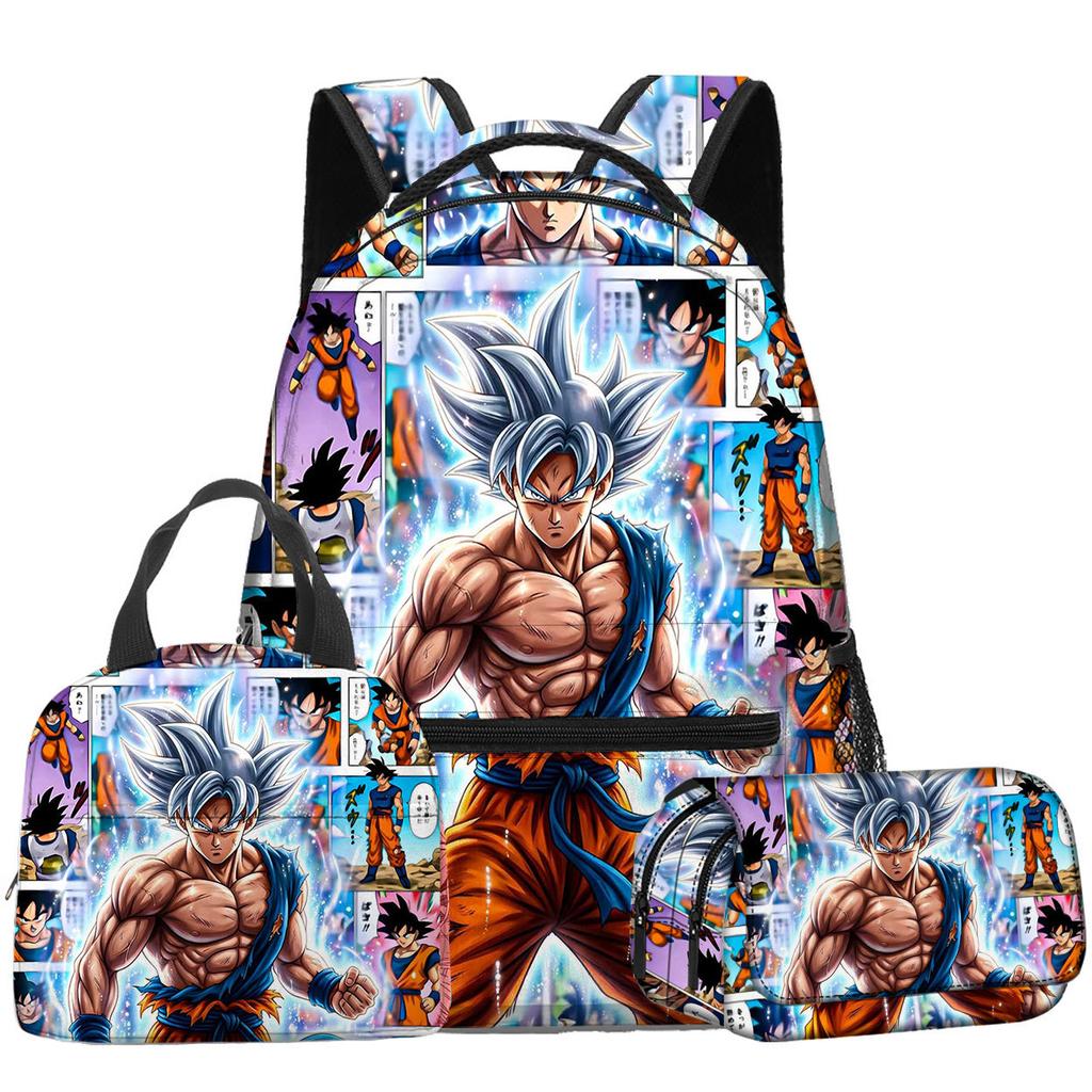 3D Animation Wukong Dragon Ball Super Student School Bag Backpack Lunch Bag Pencil Bag Three-Piece Set