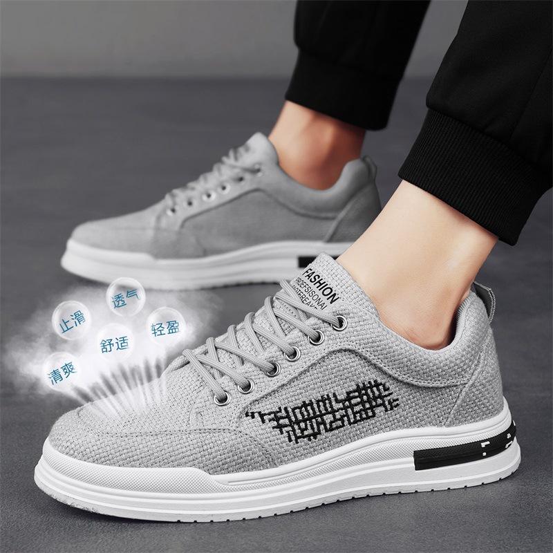 Youth Dexun flat-bottomed sports board shoes spring new linen surface breathable and comfortable daily versatile casual shoes