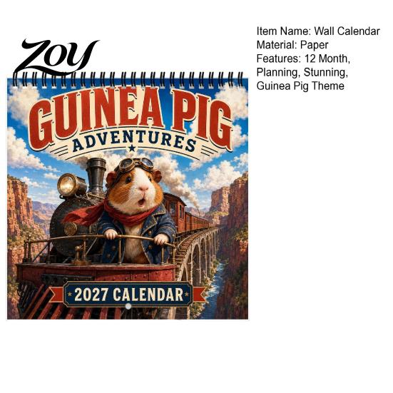 Guinea Pig Wall Calendar 2025 2027 Adventures Calendar, Cute 12 Monthly Planner with Creative Adventure Theme Imaginative Scenes, Spiral Bound Hanging