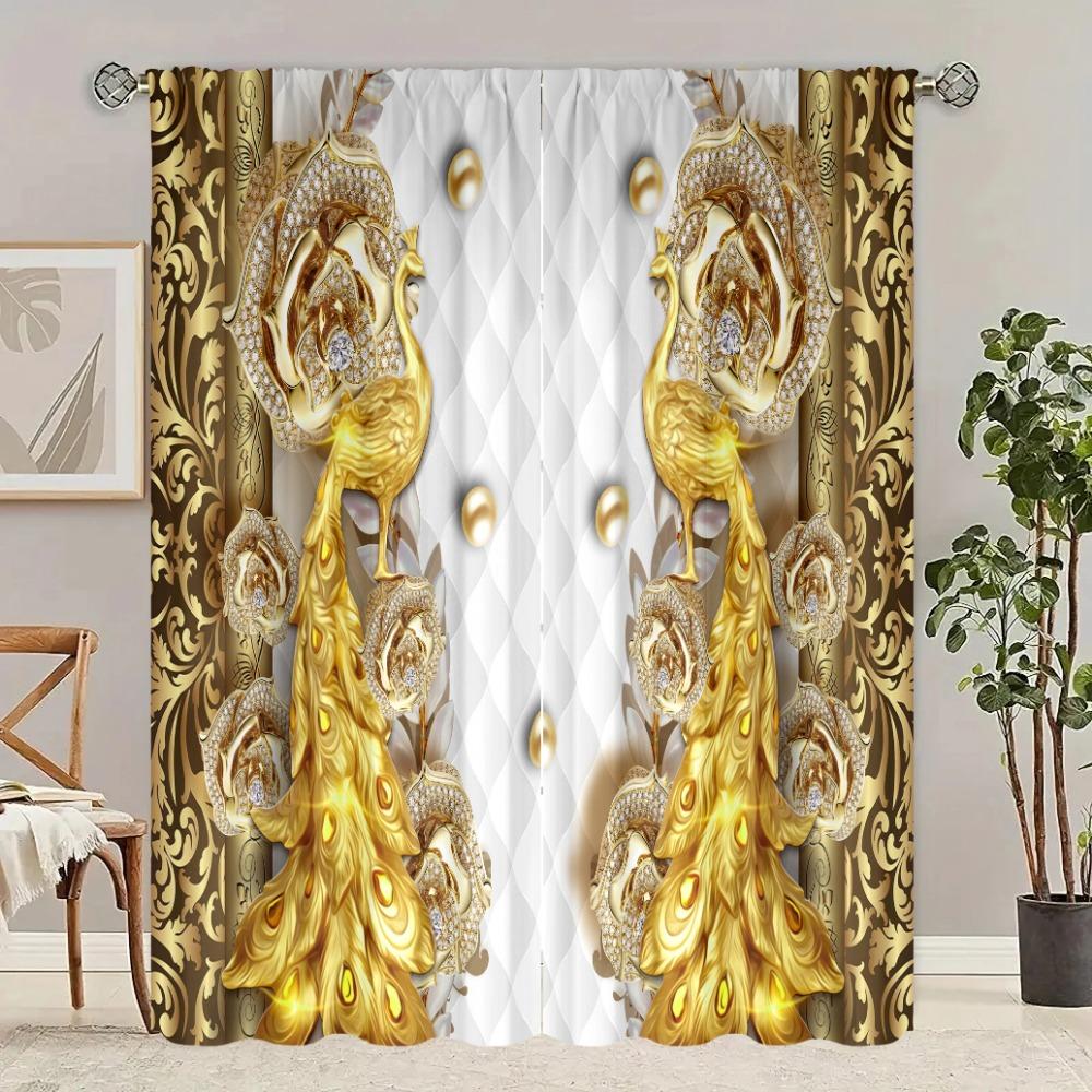 2 Pieces - Customizable Pattern Size - Printed Curtain - Polyester Material - Bedroom, Living Room, Study