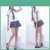 Women's Sexy Lingerie School Girl Uniform Cosplay Costume With Stylish Turn-down Collar And Pleated Skirt
