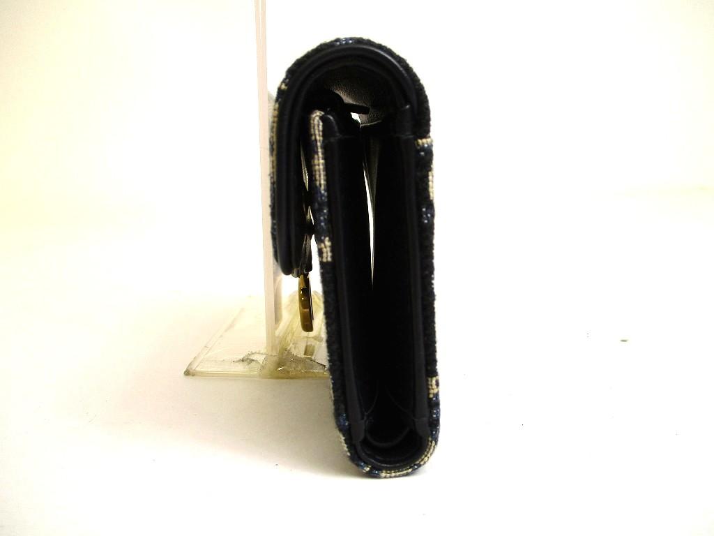 Authentic Christian Dior Navy Blue Canvas Leather Lady Dior Trifold Wallet #a977  Pre-owned