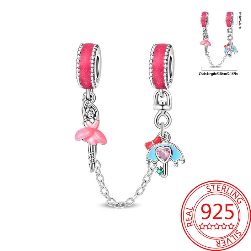 New Copper Sun&Moon&Star Heart Charms Colored Flower Bead Safety Chains Fit Original Bracelets For Women Diy Jewelry Gifts